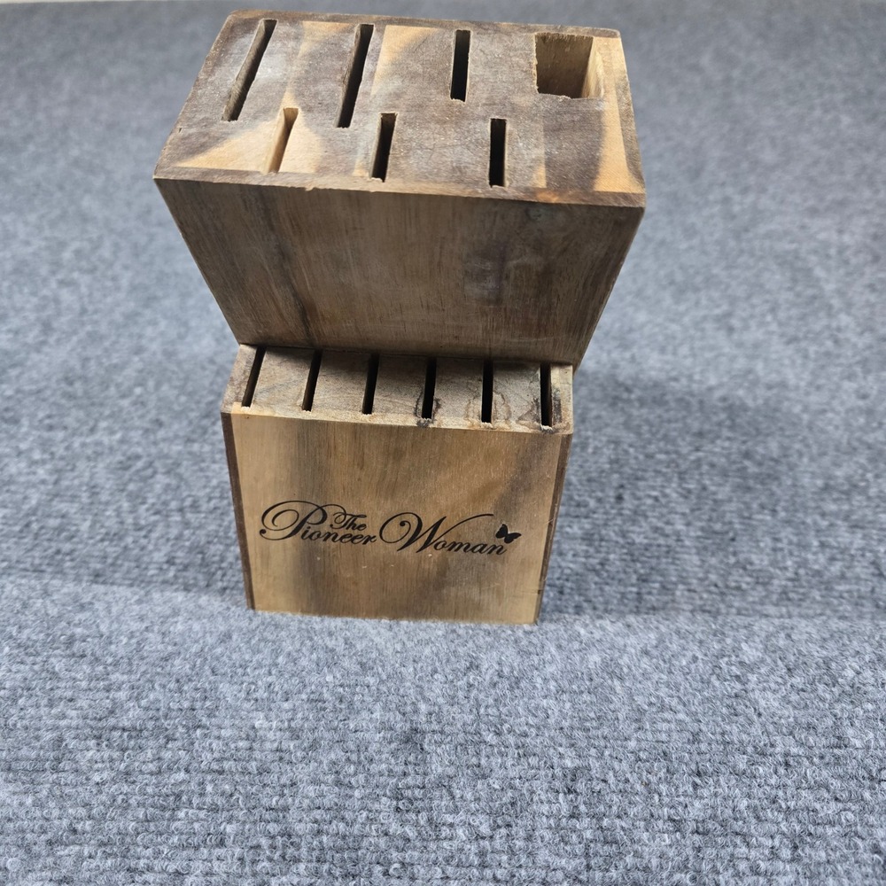 The Pioneer‎ Woman Wooden Knife Block Holder Organizer Storage Rustic Farmhouse
